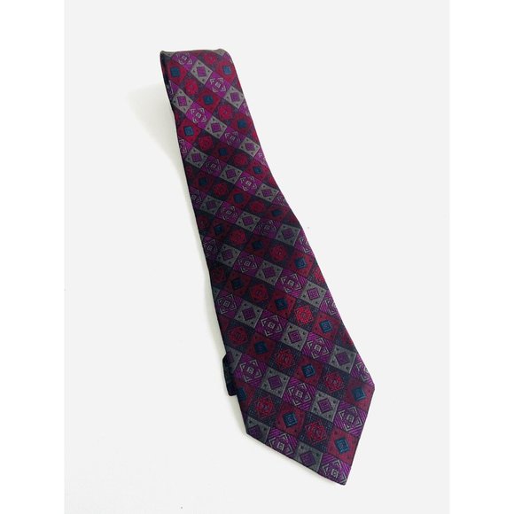 Vtg Karl Lagerfeld Mens Neck Tie Red Purples Geometric Abstract Standard - Picture 1 of 4